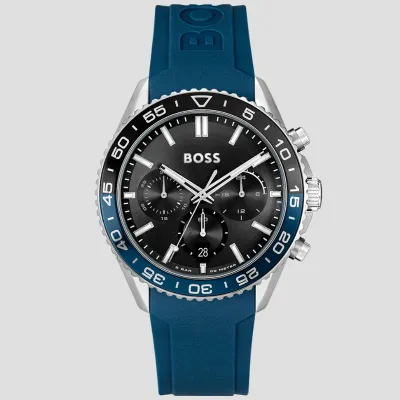 HUGO BOSS MEN'S BLUE SILICONE STRAP WATCH 